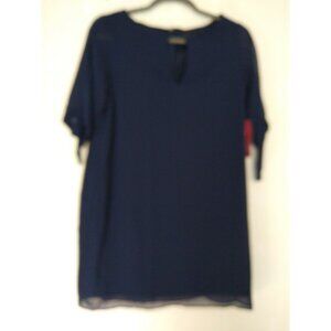 TRUTH & FABLE Women's Blue Chiffon Keyhole Neckline Dress 3XL Half Sleeve Lined